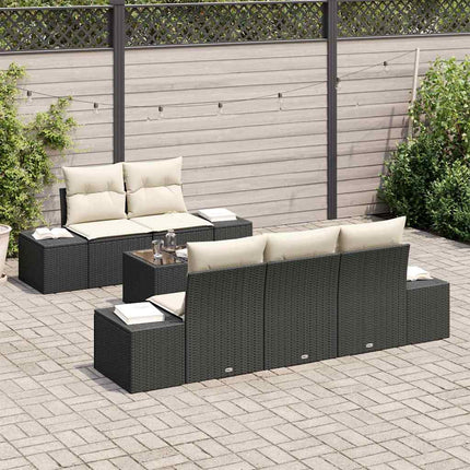 Havesofa Sæt med pude 6 pcs Sort og Cream polyrattan