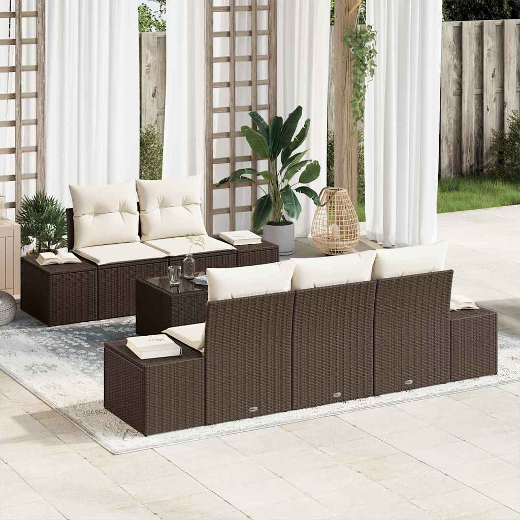 Havesofa Sæt med pude 6 pcs Brun og Creme polyrattan