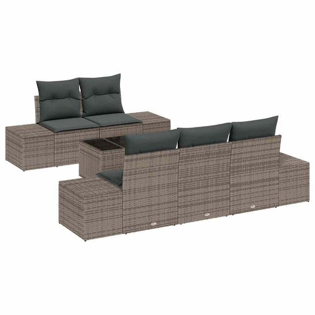 Havesofa Sæt med pude med opbevaring 6 pcs Grå polyrattan