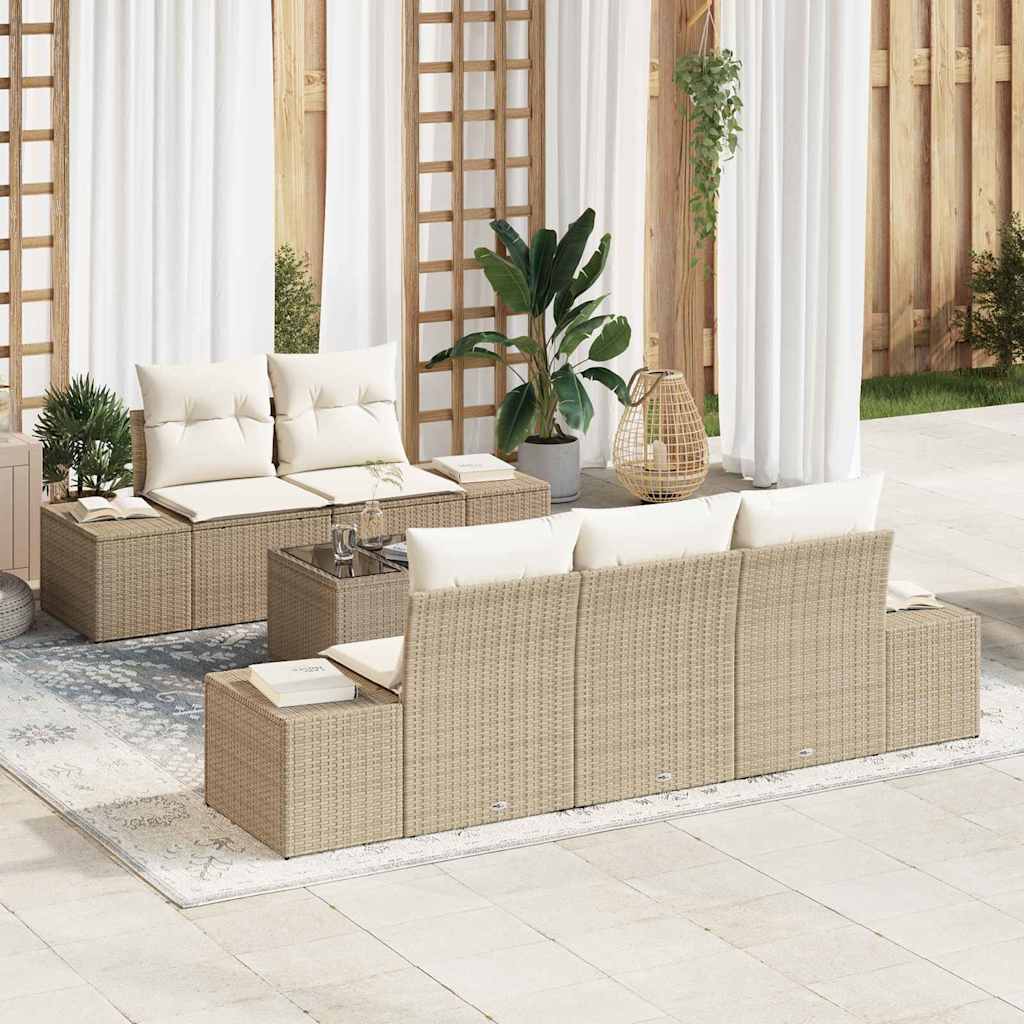 Havesofa Sæt med pude 6 pcs Beige og creme polyrattan