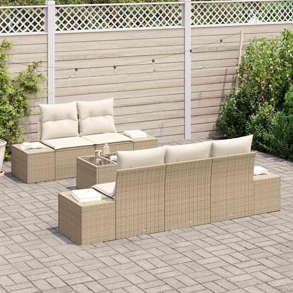 Havesofa Sæt med pude 6 pcs Beige og creme polyrattan