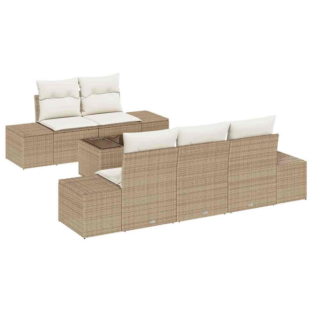 Havesofa Sæt med pude 6 pcs Beige og creme polyrattan