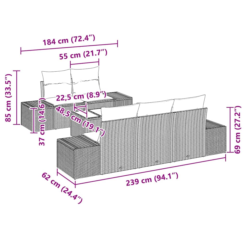 Havesofa Sæt med pude 6 pcs Beige og creme polyrattan
