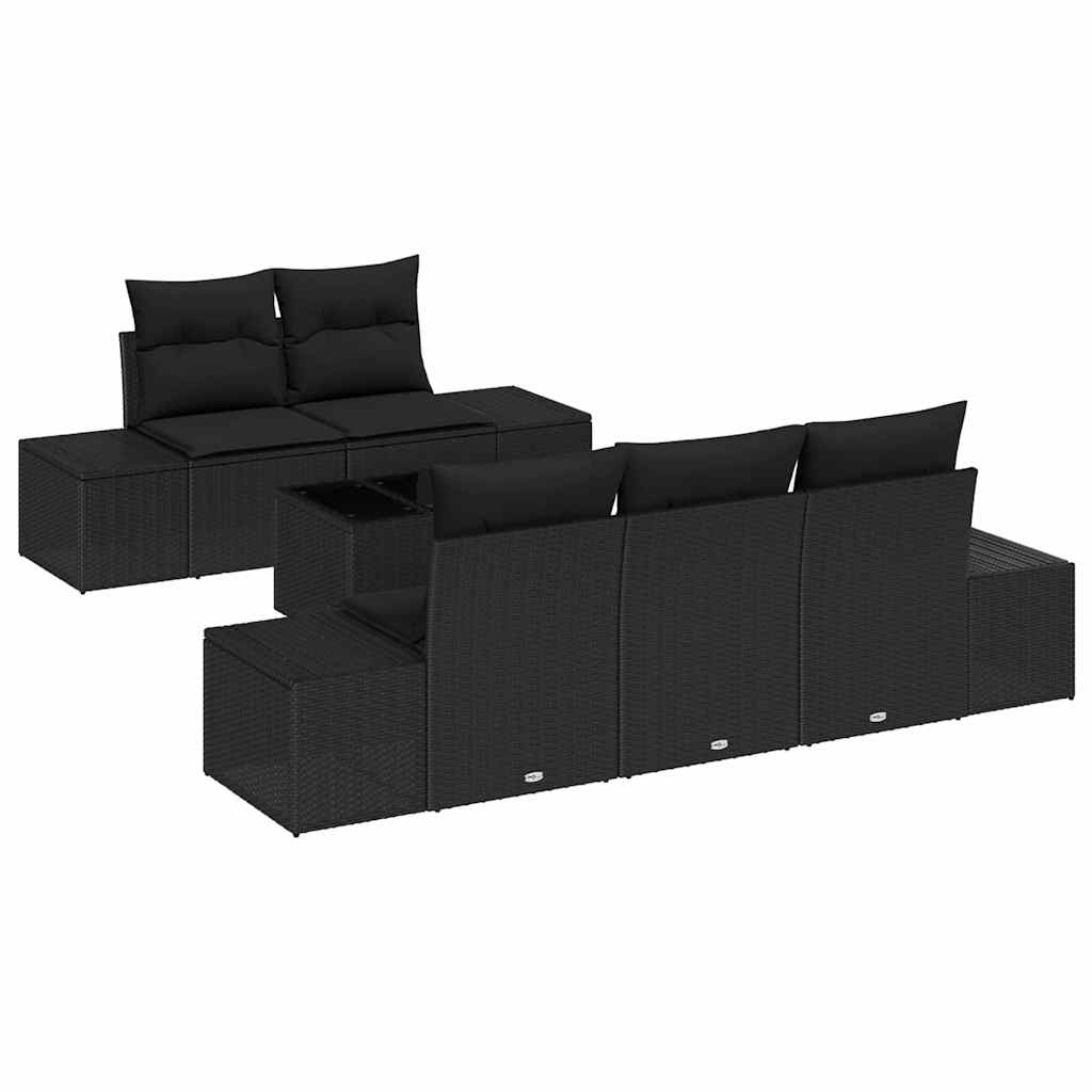 Havesofa Sæt med pude med opbevaring 6 pcs Sort polyrattan