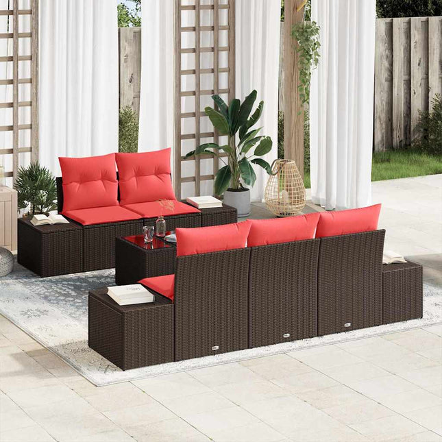 Havesofa Sæt 6 stk. Beige og Rød polyrattan