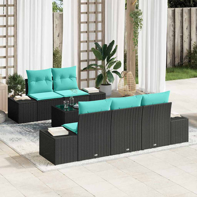 Havesofa Sæt 6 stk. Sort og turkis polyrattan