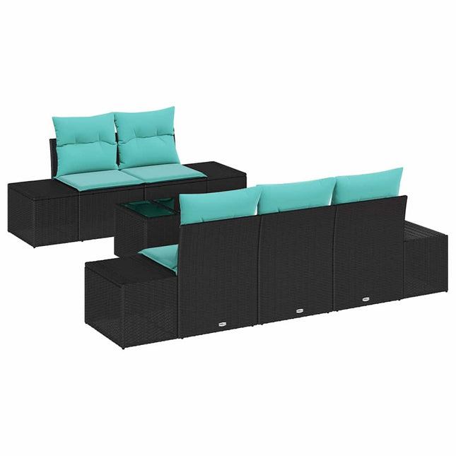 Havesofa Sæt 6 stk. Sort og turkis polyrattan