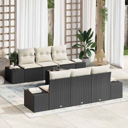 Havesofa Sæt med pude 8 pcs Sort og Cream polyrattan