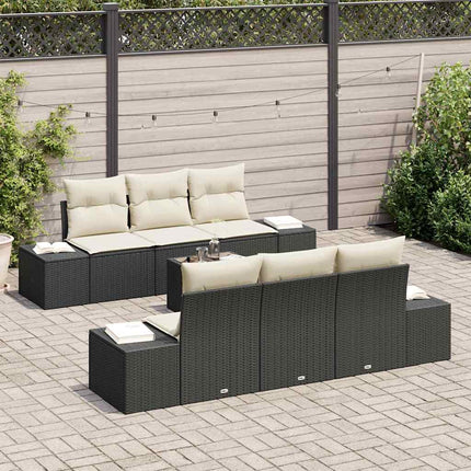 Havesofa Sæt med pude 8 pcs Sort og Cream polyrattan
