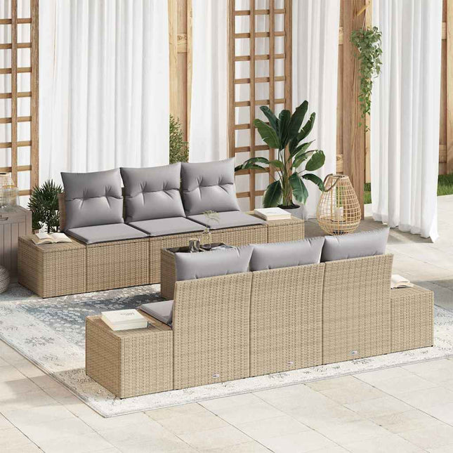 Havesofa Sæt med pude 8 pcs Beige og grå polyrattan