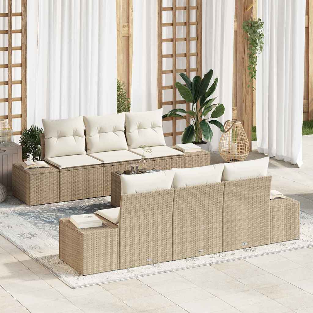 Havesofa Sæt med pude 8 pcs Beige og creme polyrattan