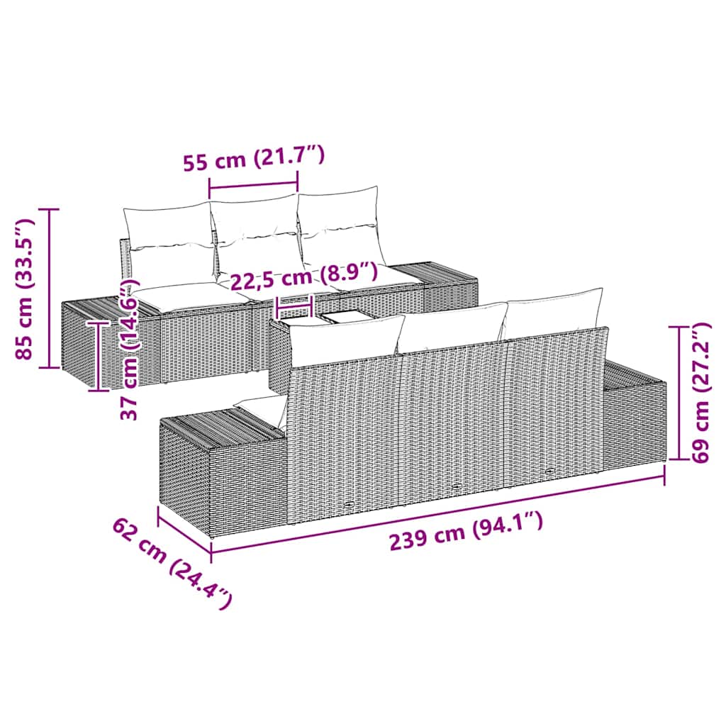 Havesofa Sæt med pude 8 pcs Beige og creme polyrattan
