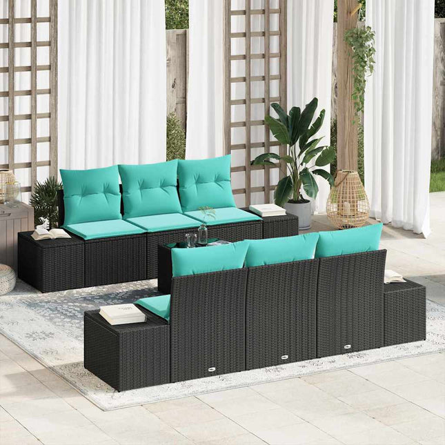 Havesofa Sæt 8 stk. Sort og turkis polyrattan