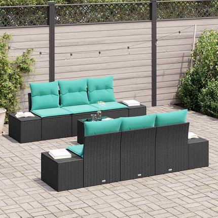 Havesofa Sæt 8 stk. Sort og turkis polyrattan