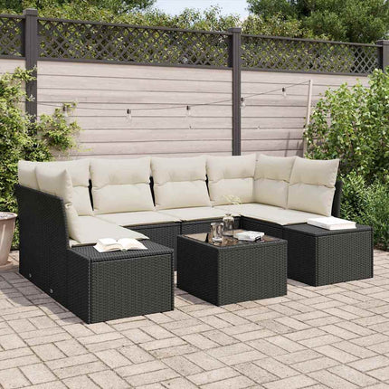 Havesofa Sæt med pude 8 pcs Sort og Cream polyrattan