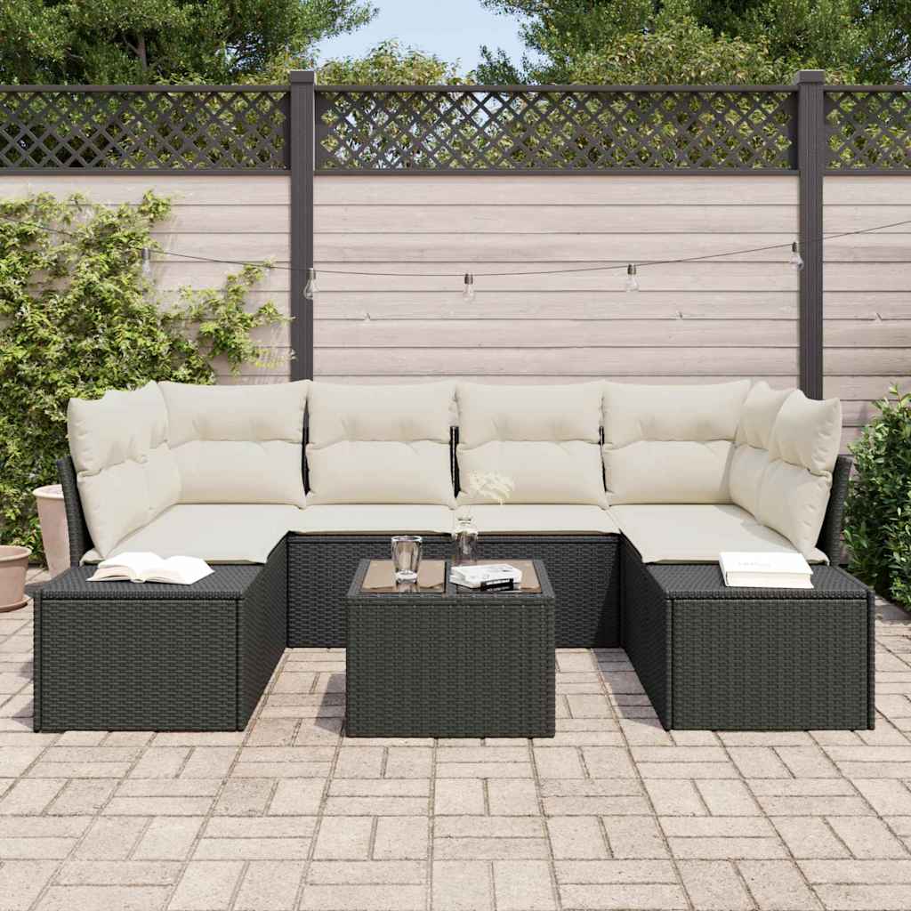 Havesofa Sæt med pude 8 pcs Sort og Cream polyrattan