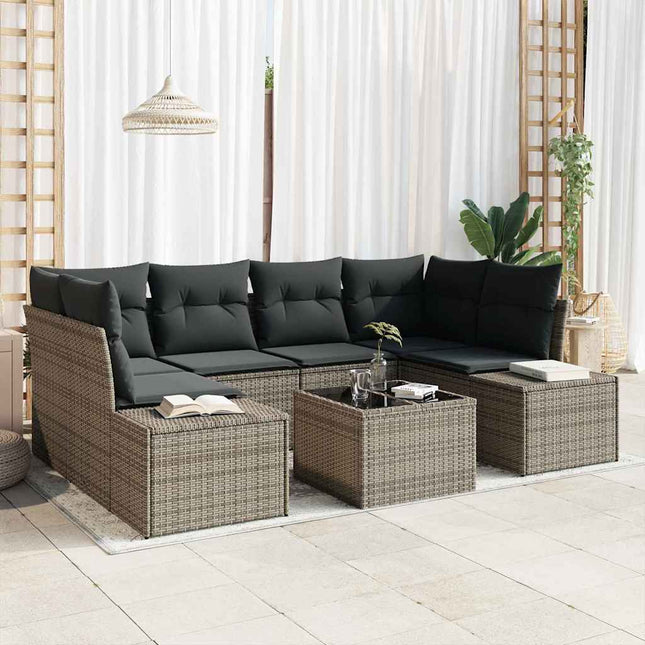 Havesofa Sæt med pude med opbevaring 8 pcs Grå polyrattan