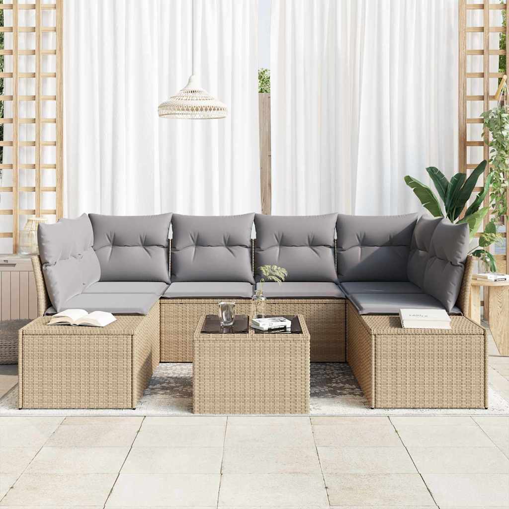 Havesofa Sæt med pude 8 pcs Beige og grå polyrattan