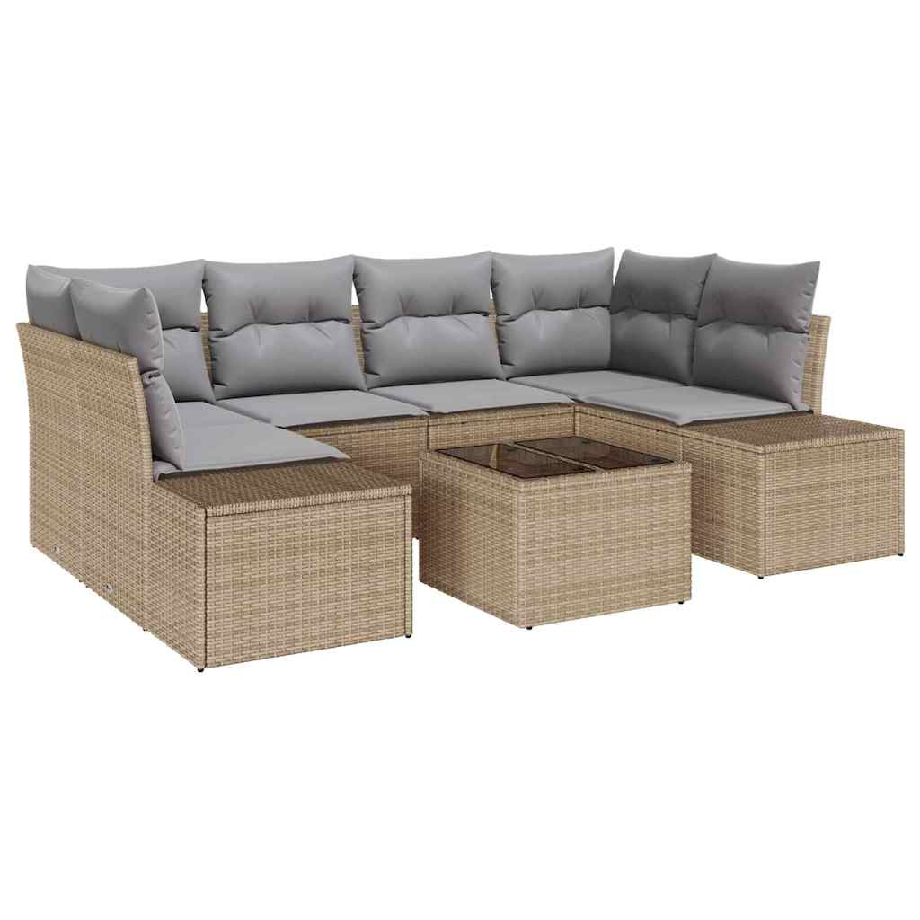 Havesofa Sæt med pude 8 pcs Beige og grå polyrattan
