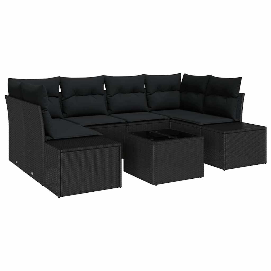 Havesofa Sæt med pude med opbevaring 8 pcs Sort polyrattan