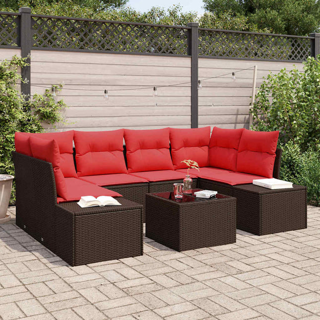 Havesofa Sæt 8 stk. Beige og Rød polyrattan
