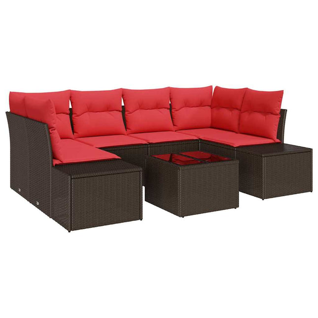 Havesofa Sæt 8 stk. Beige og Rød polyrattan