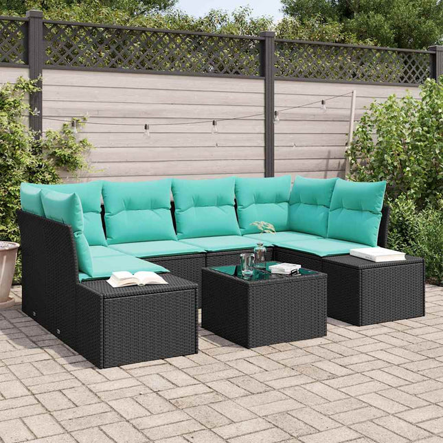 Havesofa Sæt 8 stk. Sort og turkis polyrattan
