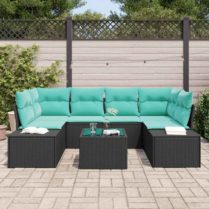 Havesofa Sæt 8 stk. Sort og turkis polyrattan