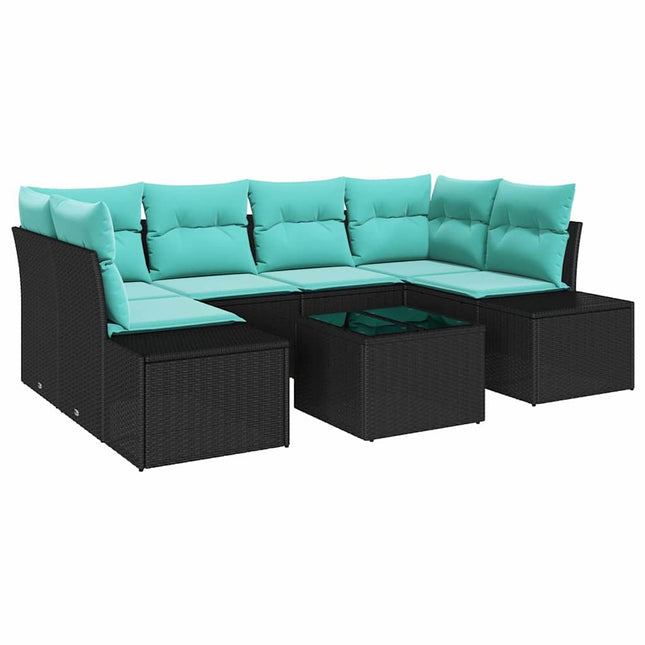 Havesofa Sæt 8 stk. Sort og turkis polyrattan