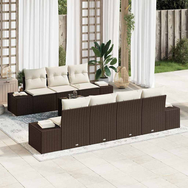 Havesofa Sæt med pude 8 pcs Brun og Creme polyrattan