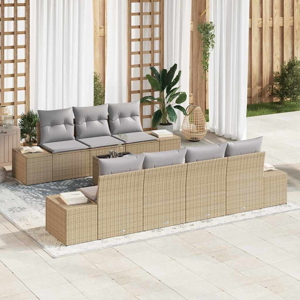 Havesofa Sæt med pude 8 pcs Beige og grå polyrattan