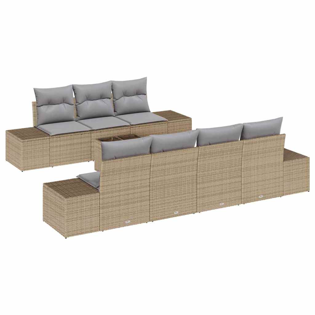 Havesofa Sæt med pude 8 pcs Beige og grå polyrattan