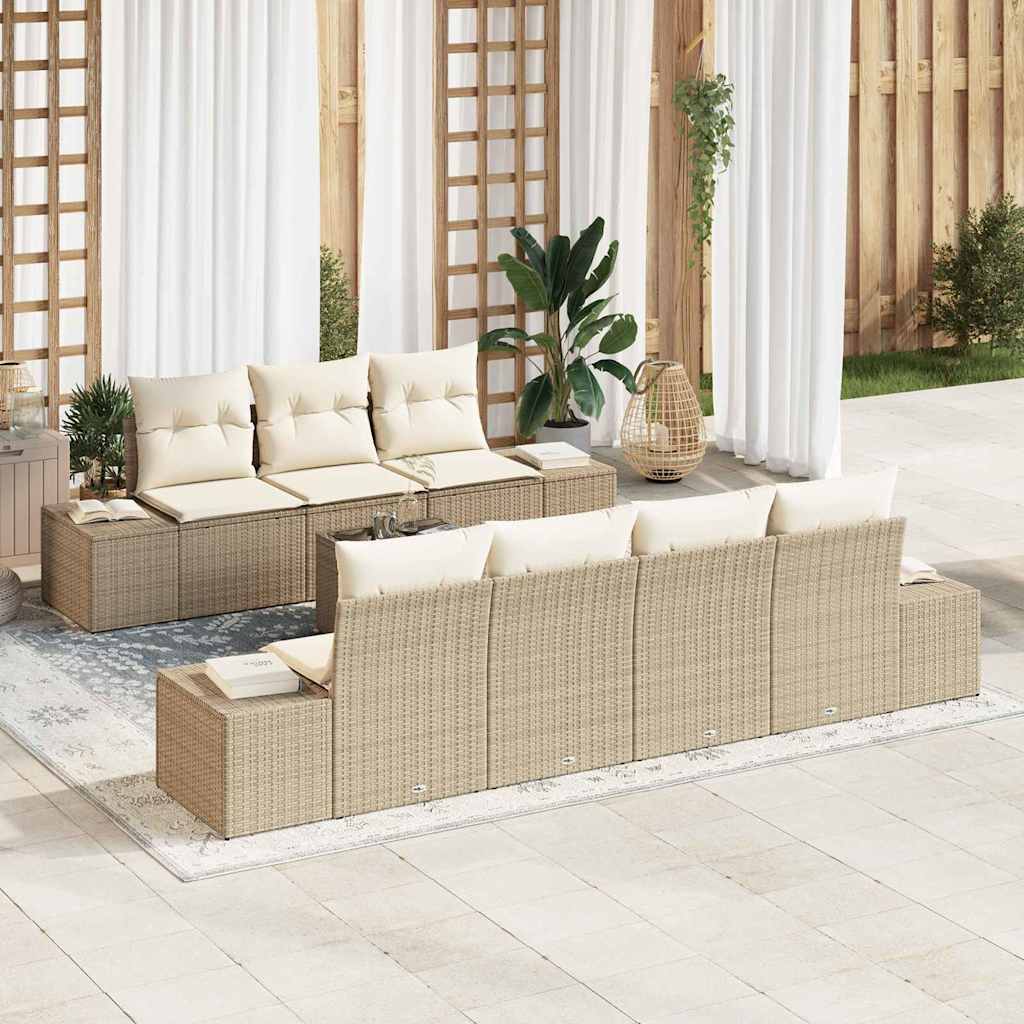 Havesofa Sæt med pude 8 pcs Beige og creme polyrattan