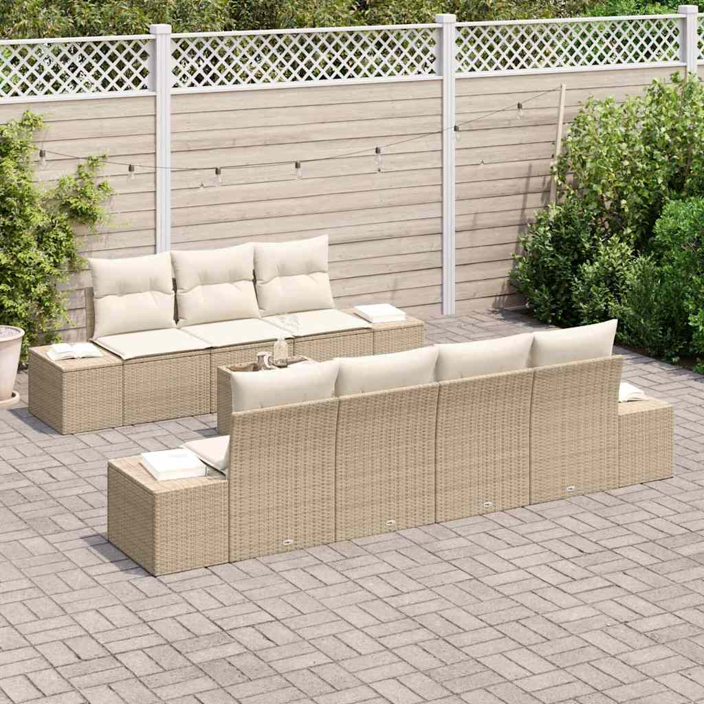 Havesofa Sæt med pude 8 pcs Beige og creme polyrattan