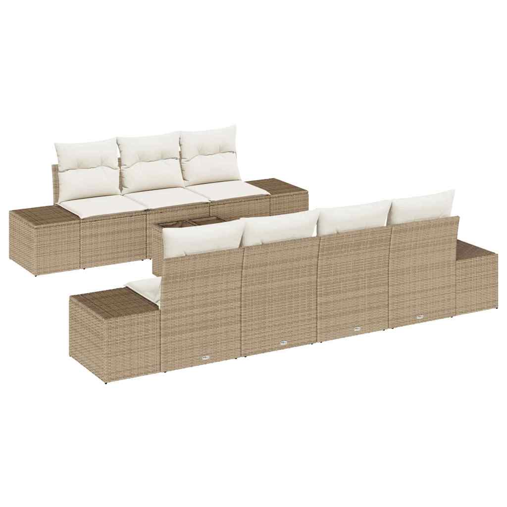 Havesofa Sæt med pude 8 pcs Beige og creme polyrattan