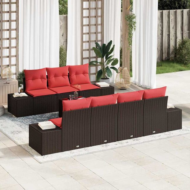 Havesofa Sæt 8 stk. Beige og Rød polyrattan