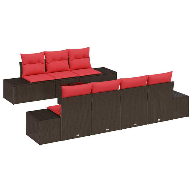 Havesofa Sæt 8 stk. Beige og Rød polyrattan