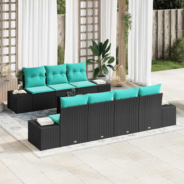 Havesofa Sæt 8 stk. Sort og turkis polyrattan