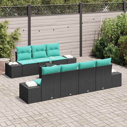 Havesofa Sæt 8 stk. Sort og turkis polyrattan