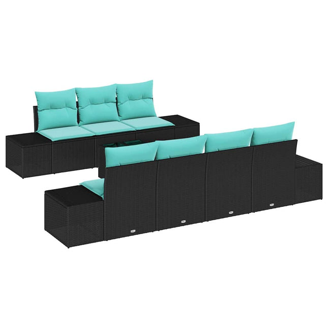 Havesofa Sæt 8 stk. Sort og turkis polyrattan