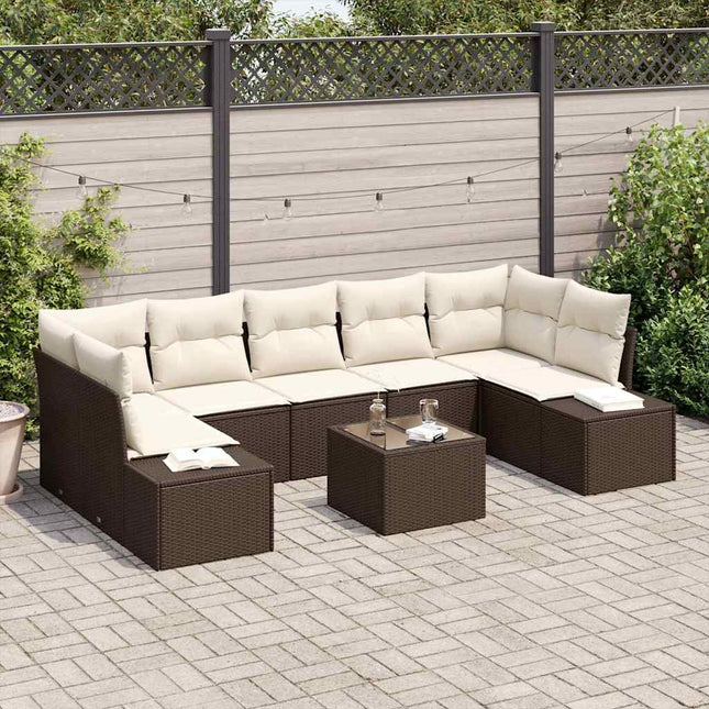 Havesofa Sæt med pude 8 pcs Brun og Creme polyrattan