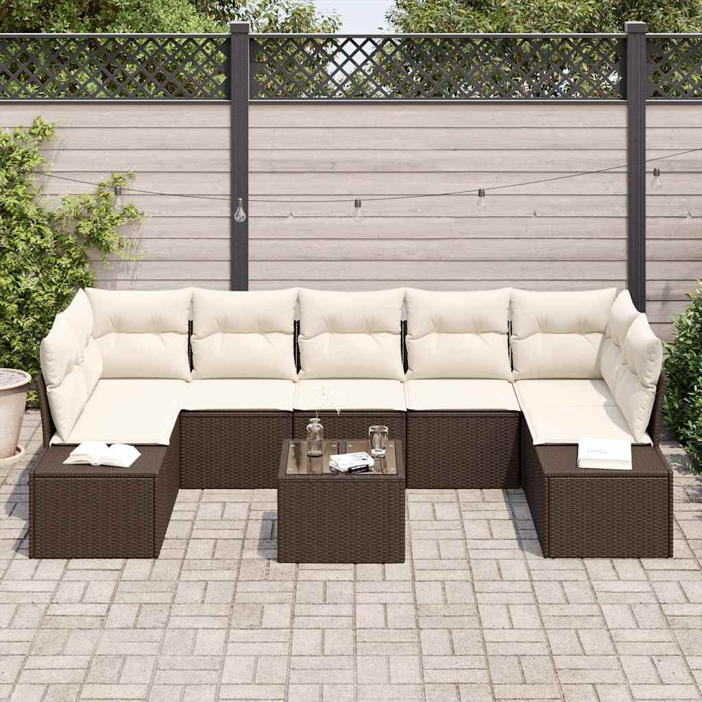 Havesofa Sæt med pude 8 pcs Brun og Creme polyrattan