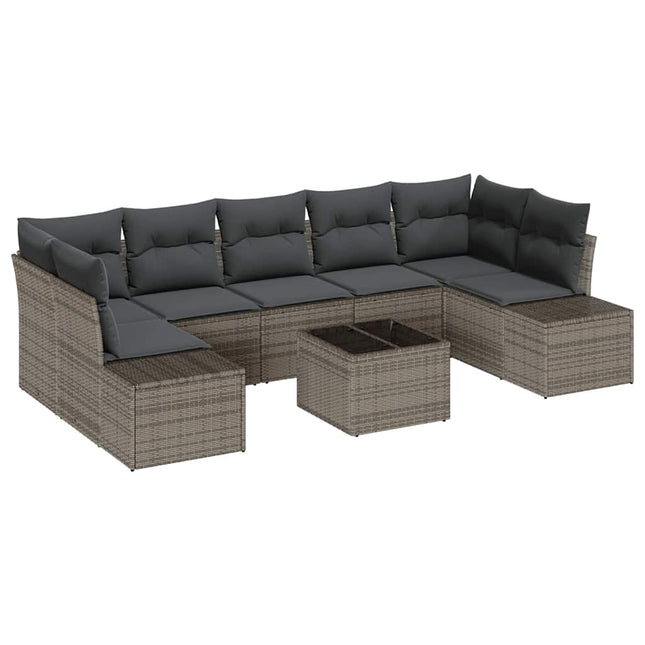 Havesofa Sæt med pude med opbevaring 8 pcs Grå polyrattan