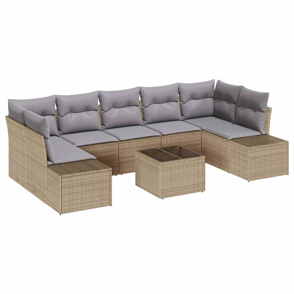 Havesofa Sæt med pude 8 pcs Beige og grå polyrattan