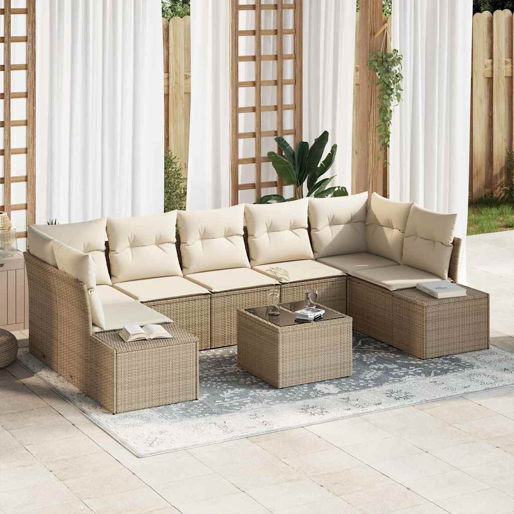 Havesofa Sæt med pude 8 pcs Beige og creme polyrattan