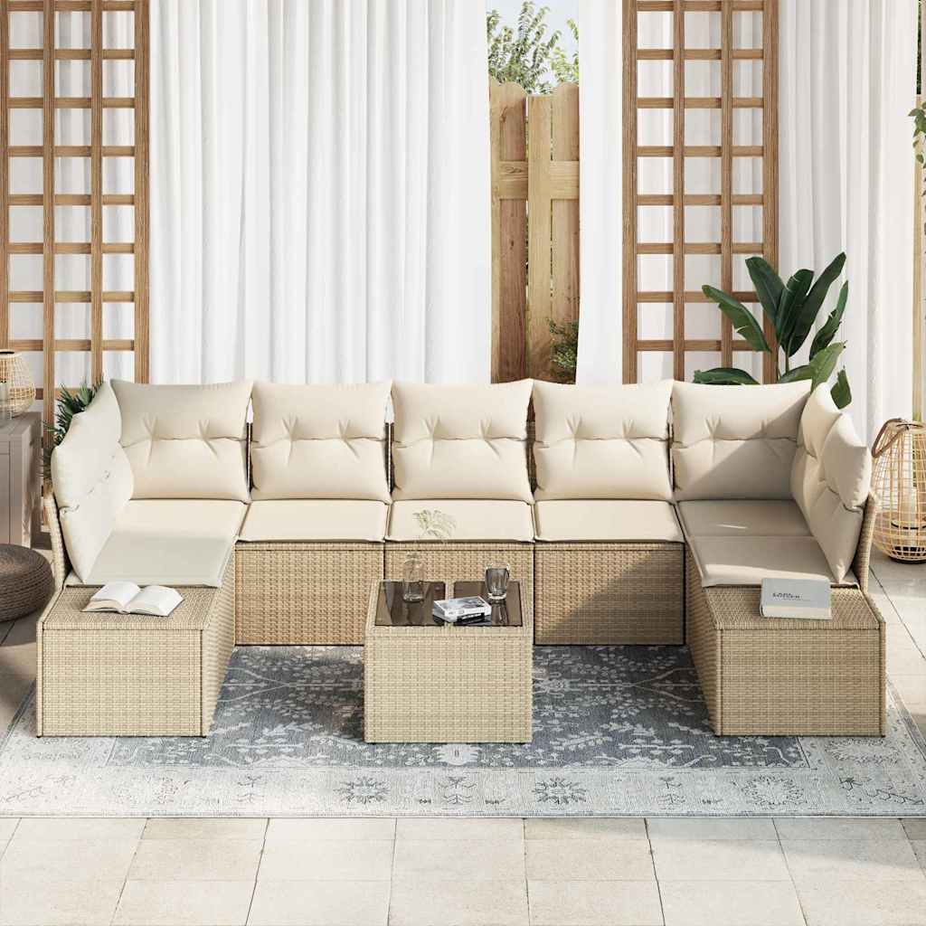 Havesofa Sæt med pude 8 pcs Beige og creme polyrattan