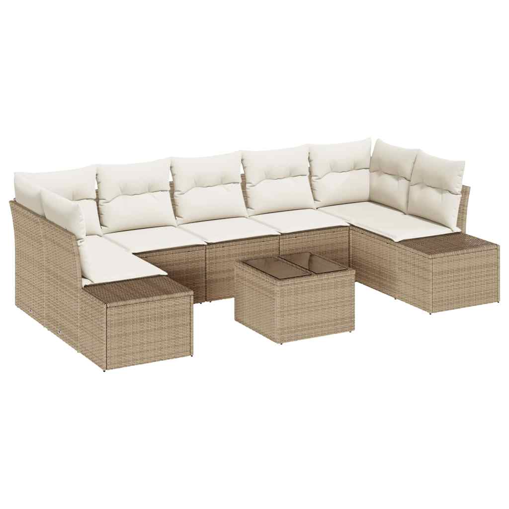 Havesofa Sæt med pude 8 pcs Beige og creme polyrattan
