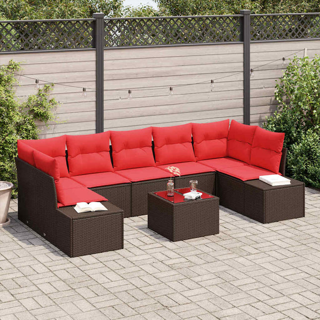Havesofa Sæt 8 stk. Beige og Rød polyrattan