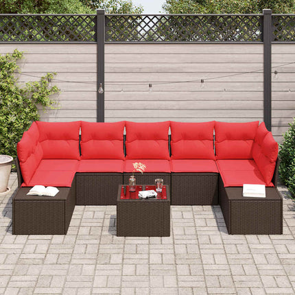 Havesofa Sæt 8 stk. Beige og Rød polyrattan