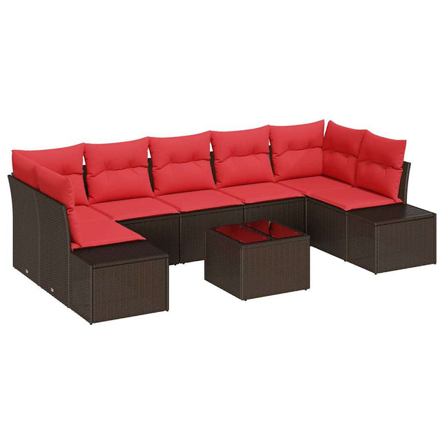 Havesofa Sæt 8 stk. Beige og Rød polyrattan